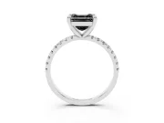 Fancy Black Asscher Cut Diamond Brilliant Solitaire Ring Set in Silver with Pavé Band and Prong Setting