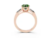Fancy Green Round Cut Diamond Solitaire Ring Set in Rose gold with Tapered Baguette Side Stones and Prong Setting