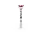 Fancy Pink Cushion Cut Diamond Solitaire Engagement Ring Set in Silver with Milgrain Bezel Accent Band