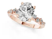 Oval Cut Diamond Solitaire Vine Band Ring Set in Rose gold with Round Accents and Prong Setting