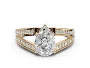 Pear-Shaped Split Shank Pavé Engagement Ring Setting | Engraved Leaf Sides | Yellow Gold