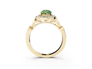 Pear-Shaped Halo Engagement Ring Setting for a Fancy Green Lab-Grown Diamond | Bezel Station Shoulders | Yellow Gold