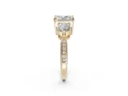 Radiant Cut Three Stone Engagement Ring Setting | Tapered Pave Band | Yellow Gold