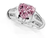 Fancy Pink Heart Cut Diamond Vintage-Inspired Milgrain Ring Set in Platinum with Accent Split Shank