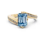 Emerald Cut Bypass Pavé Solitaire Engagement Ring Setting for a Fancy Blue Lab-Grown Diamond | Angled Head | Yellow Gold