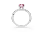 Fancy Pink Cushion Cut Diamond Solitaire Ring Set in Silver with Twisted Band and Bead Prong Setting