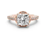 Princess Cut Floral Pavé Engagement Ring Setting | Petal Accents | Rose Gold