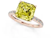 Fancy Yellow Asscher Cut Diamond Pavé Band Ring Set in Rose gold with Prong-Set Center Stone