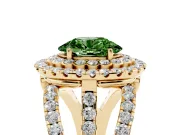 Oval Double Halo Split Shank Engagement Ring Setting for a Fancy Green Lab-Grown Diamond | Pave Strands | Yellow Gold