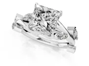Princess Cut Twisted Vine Engagement Ring Setting | Marquise Side Stones | Platinum