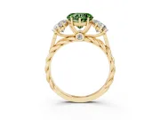 Heart-Shaped Three Stone Engagement Ring Setting for a Fancy Green Lab-Grown Diamond | Braided Band | Yellow Gold