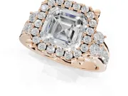 Asscher Cut Halo Side Cluster Engagement Ring Setting | Graduated Channel Band | Rose Gold