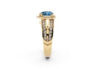 Fancy Blue Heart Cut Diamond Halo Ring Set in Yellow gold with Double Pavé Split Shank