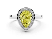 Fancy Yellow Pear Cut Diamond Halo Ring Set in Platinum with Solitaire Band and Prong Setting