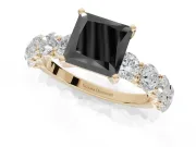 Princess Cut Side Stone Engagement Ring Setting for a Black Center | Yellow Gold