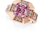 Fancy Pink Asscher Cut Diamond Milgrain Halo Ring Set in Rose gold with Split Shank