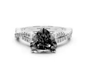 Fancy Black Heart Cut Diamond Solitaire Engagement Ring Set in Platinum with Twisted Pavé Band and Prong Setting