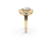 Oval Cut Diamond Milgrain Halo Ring Set in Yellow gold with Split Shank