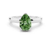 Fancy Green Pear Cut Diamond Solitaire Ring Set in White gold with Prong Head and Smooth Polished Band