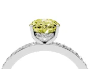 Fancy Yellow Oval Cut Diamond Pavé Band Ring Set in Silver with Prong-Set Center Stone