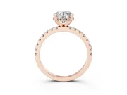 1 Carat Round Cut Pavé Solitaire Ring Set in Rose gold with Round Band Accents and Prong Setting