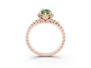 Fancy Green Marquise Cut Diamond Halo Ring Set in Rose gold with Twisted Band and Prong Setting
