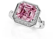 Asscher Cut Halo Engagement Ring Setting for a Fancy Pink Lab-Grown Diamond | Bezel Station Shoulders | White Gold