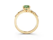 Fancy Green Pear Cut Diamond Solitaire Vine Band Ring Set in Yellow gold with Round Accents and Prong Setting