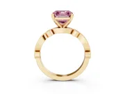 Fancy Pink Asscher Cut Diamond Solitaire Engagement Ring Set in Yellow gold with Milgrain Bezel Accent Band