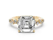 Asscher Cut Graduated Accent Engagement Ring Setting | Scattered Shoulders | Yellow Gold