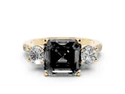 Asscher Cut Three-Stone Engagement Ring Setting for a Black Center | Pavé Shoulders | Yellow Gold
