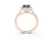 Asscher Cut Milgrain Floral Halo Engagement Ring Setting for a Fancy Blue Lab-Grown Diamond | Pavé Band | Rose Gold