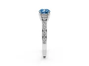 Fancy Blue Cushion Cut Diamond Solitaire Pavé Engagement Ring Set in Silver with Prong Setting