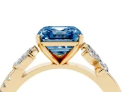Asscher Cut Floral Vine Engagement Ring Setting for a Fancy Blue Lab-Grown Diamond | Yellow Gold