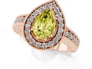 Pear-Shaped Milgrain Halo Engagement Ring Setting for a Fancy Yellow Lab-Grown Diamond | Carved Leaf Detail | Rose Gold