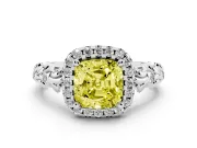 Cushion Cut Leaf Halo Engagement Ring Setting for a Fancy Yellow Lab-Grown Diamond | Bezel Accents | Platinum