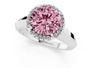 Round Halo Engagement Ring Setting for a Fancy Pink Lab-Grown Diamond | Knife-Edge Band | Platinum