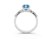 Fancy Blue Cushion Cut Diamond Solitaire Vine Band Ring Set in Silver with Round Accents and Prong Setting