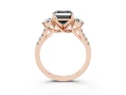 Asscher Cut Three-Stone Engagement Ring Setting for a Black Center | Pavé Shoulders | Rose Gold