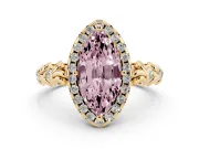 Marquise Leaf Halo Engagement Ring Setting for a Fancy Pink Lab-Grown Diamond | Yellow Gold