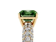 Asscher Cut Multi Row Pave Engagement Ring Setting for a Fancy Green Lab-Grown Diamond | Yellow Gold