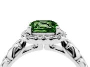 Cushion Cut Leaf Halo Engagement Ring Setting for a Fancy Green Lab-Grown Diamond | Bezel Accents | Platinum