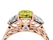 Fancy Yellow Emerald Cut Diamond Three-Stone Ring Set in Rose gold with Braided Band