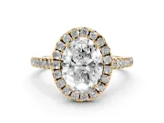 Oval Raised Halo Engagement Ring Setting | Pave Band | Yellow Gold