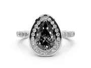 Fancy Black Pear Cut Diamond Halo Ring Set in Platinum with Bezel Frame and Pavé Band