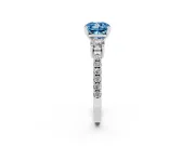 Cushion Cut Three Stone Engagement Ring Setting for a Fancy Blue Lab-Grown Diamond | Pavé Band | Sterling Silver