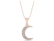 Round Lab-Grown Diamond Pavé Crescent Moon Pendant Necklace | Polished Rim | Rose Gold