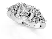 Asscher Cut Diamond Solitaire Ring Set in White gold with Cluster Accents on Each Side