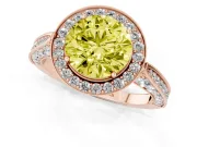 Round Milgrain Halo Engagement Ring Setting for a Fancy Yellow Lab-Grown Diamond | Side Stones | Rose Gold