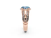 Fancy Blue Oval Cut Diamond Halo Ring Set in Rose gold with Double Pavé Split Shank